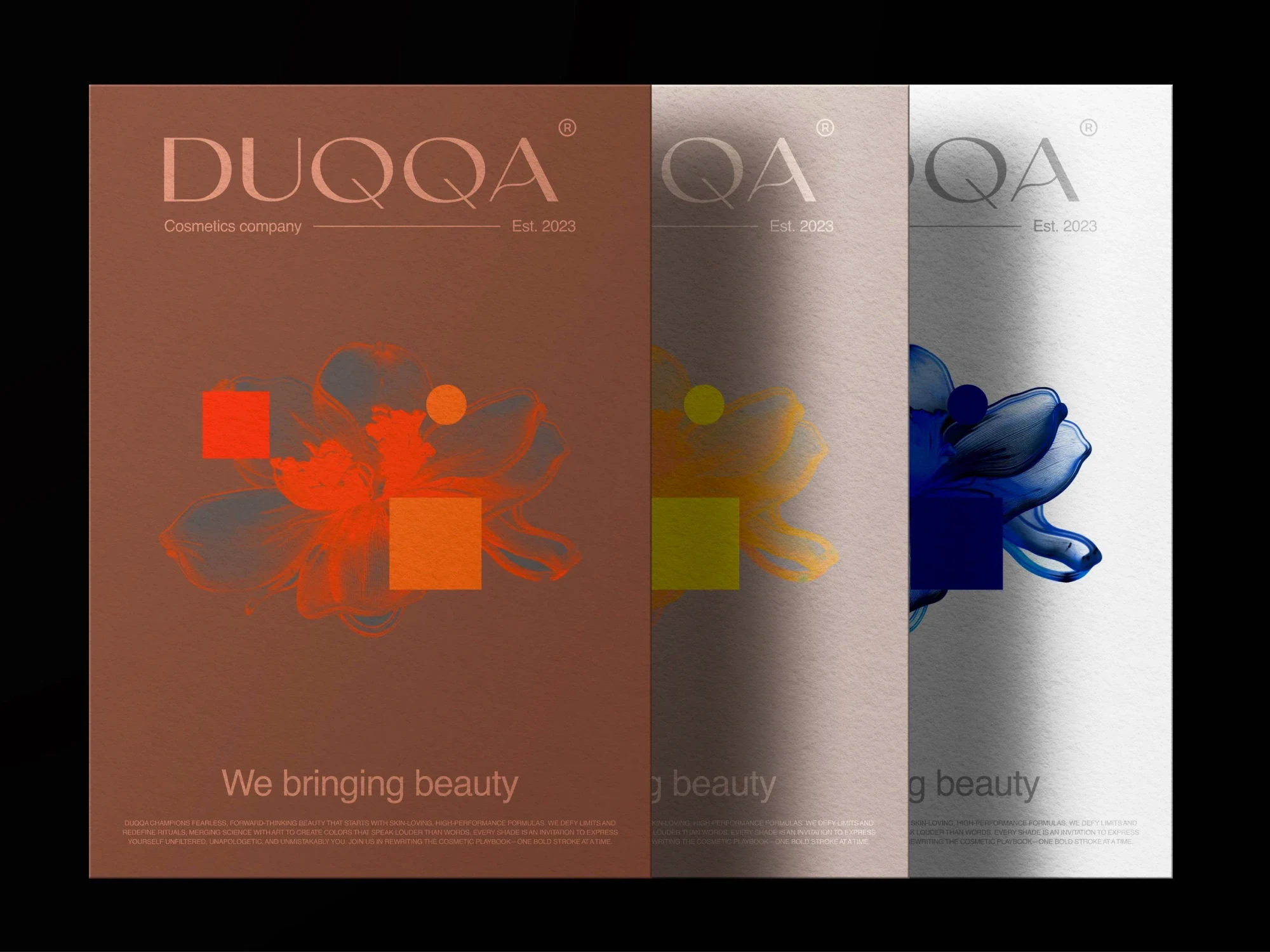 Постеры DUQQA «We bringing beauty» в трех цветах палитры