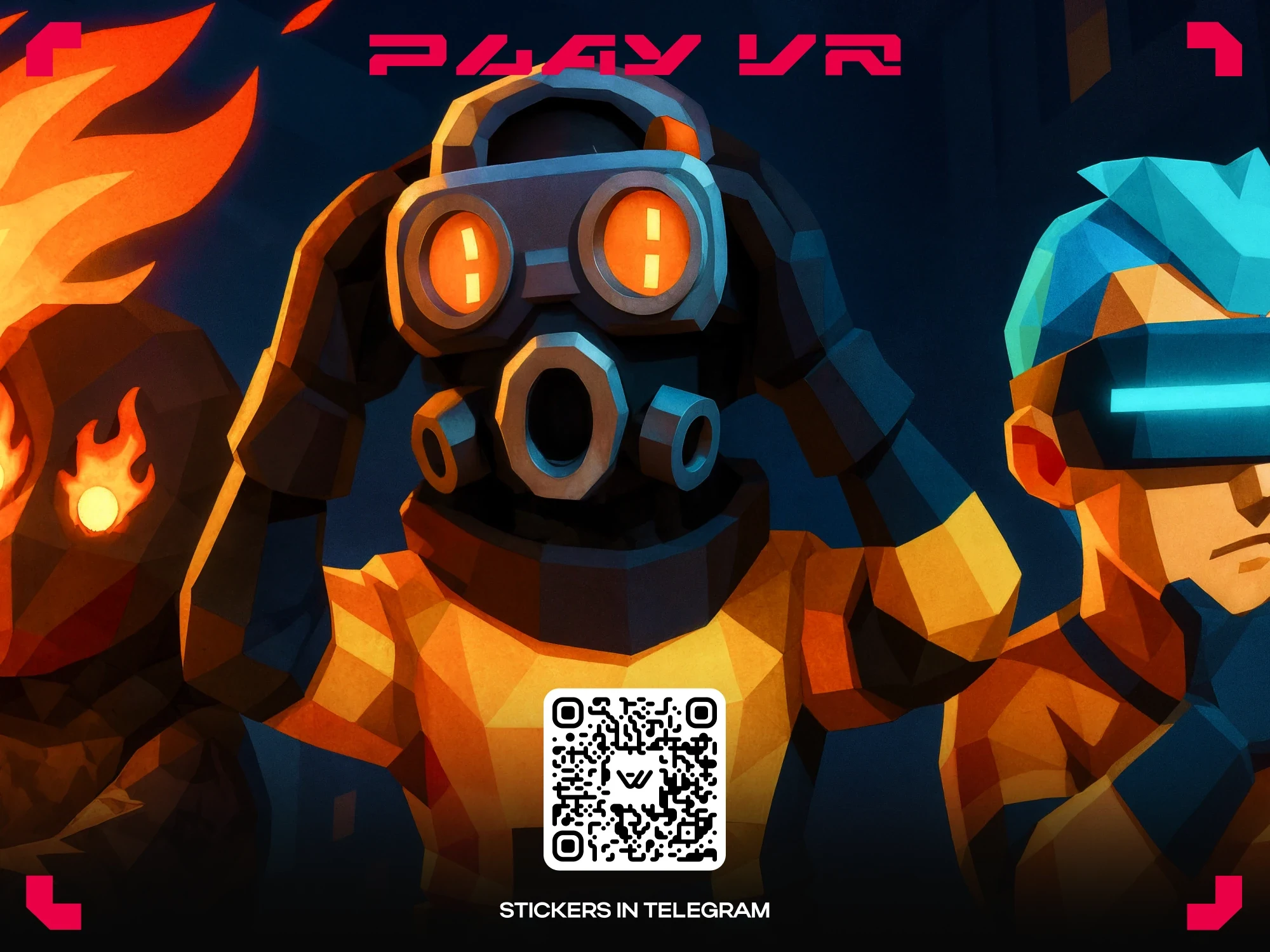 Постер Play VR с QR-кодом на стикер-пак в Telegram