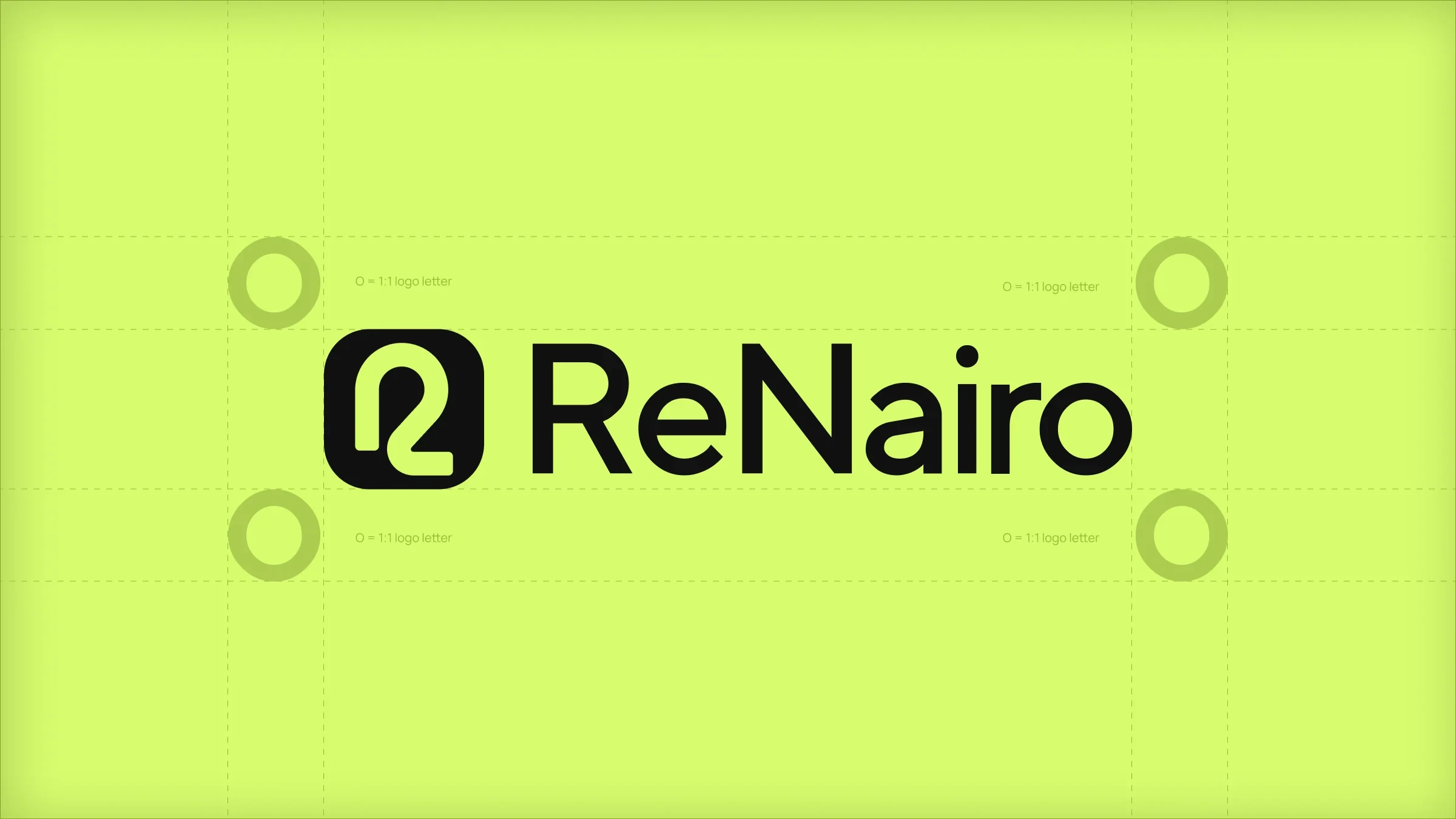 Логотип ReNairo с сеткой построения на фирменном лайме